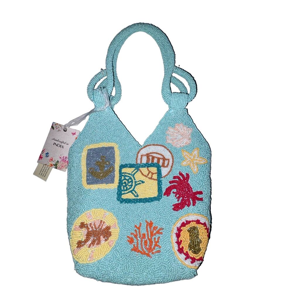 Blue Beachside Beaded Bag Purse Viral Crab Anchor Lobster Starfish India